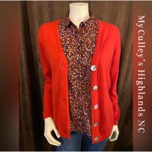 McCulley’s Highlands, NC 100% Pima Cotton cardigan sweater-Orange/red-Size M